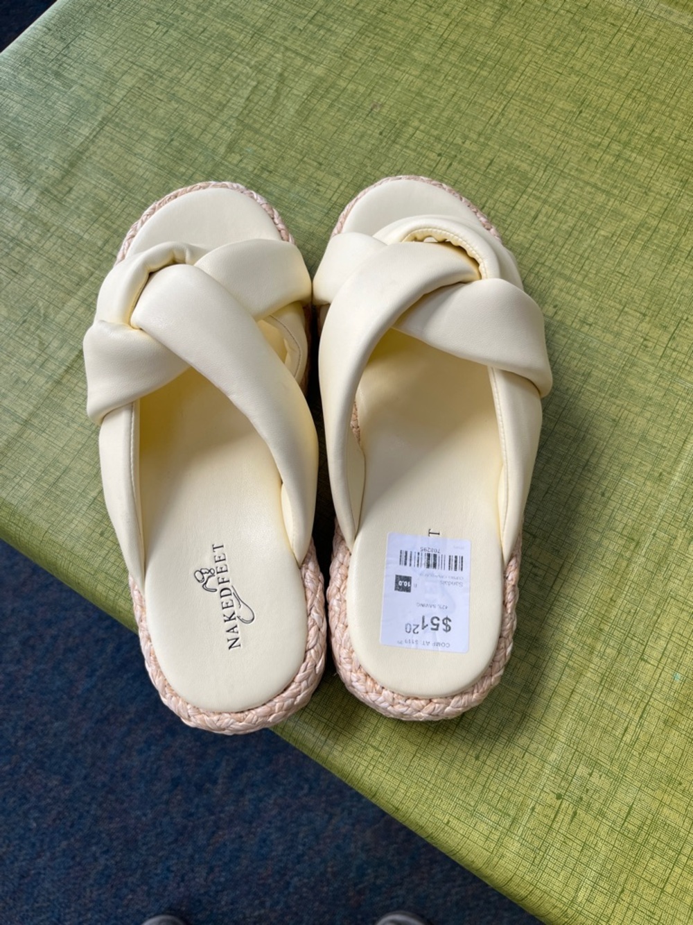 Naked Feet Cream Knotted Slide Sandals with Braided Trim
